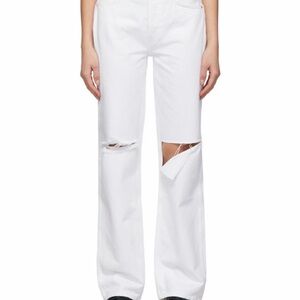 RE/DONE White Distressed High Rise Loose Jeans